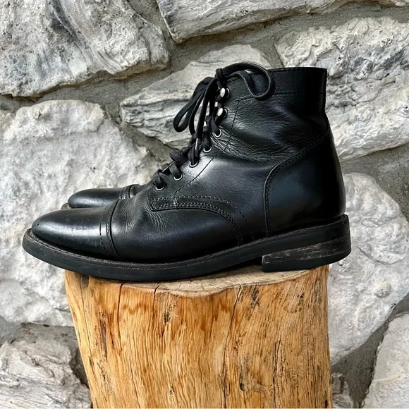 Thursday Boots Black Leather Lace up Captain Boots